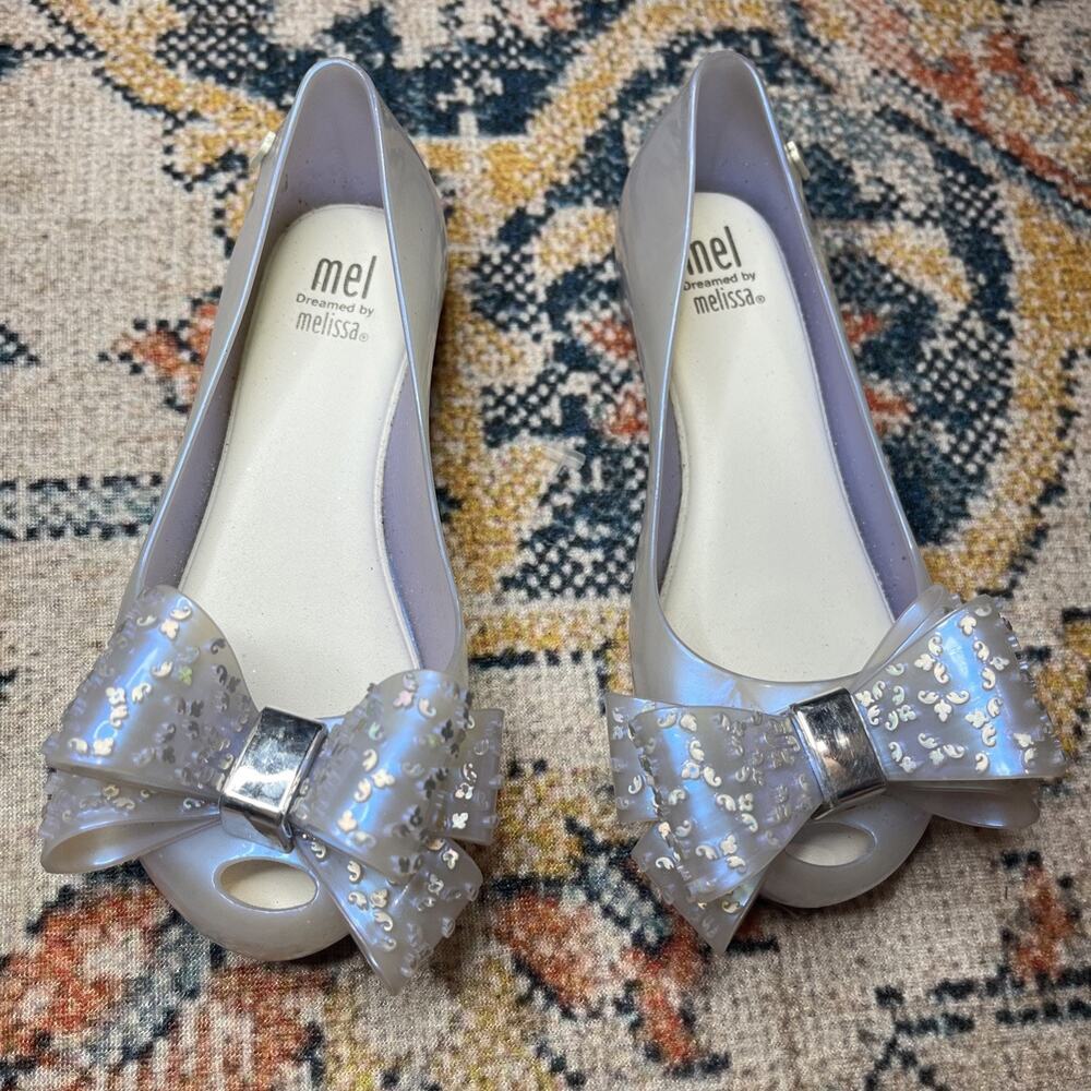 Mel Dreamed by Melissa | Ultragirl Iridescent Jelly Bow Ballet Flats | Kids 12